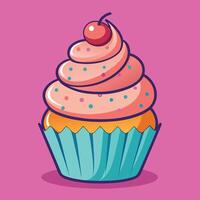 A delightful artwork of a cartoon cupcake. Vector of a sweet cupcake