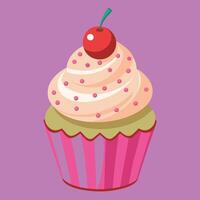 A delightful artwork of a cartoon cupcake. Vector of a sweet cupcake