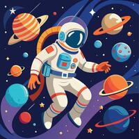 vistoso dibujos animados de un astronauta ilustrador y vector gráficos