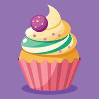 A delightful artwork of a cartoon cupcake. Vector of a sweet cupcake