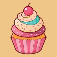 A delightful artwork of a cartoon cupcake. Vector of a sweet cupcake