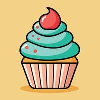 A delightful artwork of a cartoon cupcake. Vector of a sweet cupcake