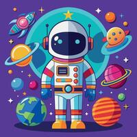 vistoso dibujos animados de un astronauta ilustrador y vector gráficos