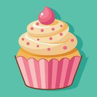 A delightful artwork of a cartoon cupcake. Vector of a sweet cupcake