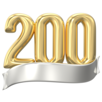 oro numero 200 anniversario 3d rendere png