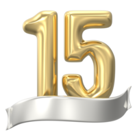 Gold Number 15 Anniversary 3D Render png