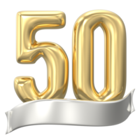 Gold Number 50 Anniversary 3D Render png