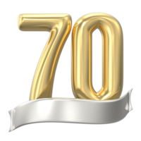 or nombre 70 anniversaire 3d rendre png