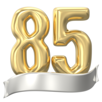 Gold Number 85 Anniversary 3D Render png