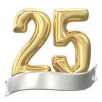 Gold Number 25 Anniversary 3D Render png