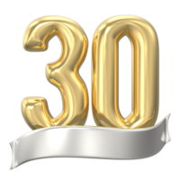 or nombre 30 anniversaire 3d rendre png