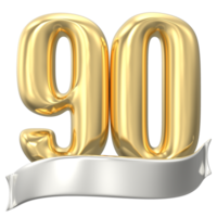 Gold Number 90 Anniversary 3D Render png