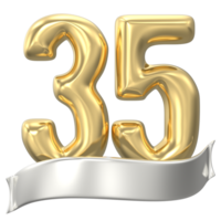 Gold Number 35 Anniversary 3D Render png