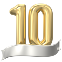 Gold Number 10 Anniversary 3D Render png