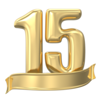 anniversaire 15 or 3d Nombres png