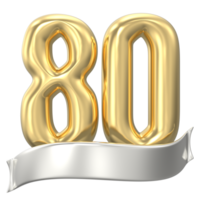 oro número 80 aniversario 3d hacer png