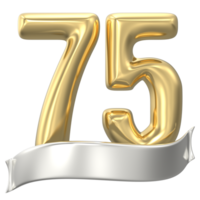 Gold Number 75 Anniversary 3D Render png