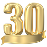 anniversaire 30 or 3d Nombres png