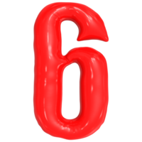 número 6 6 rojo globo 3d png