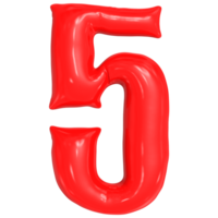 Number 5 Red Balloon 3D png