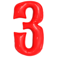 Number 3 Red Balloon 3D png