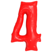 Number 4 Red Balloon 3D png