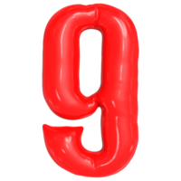 aantal 9 rood ballon 3d png