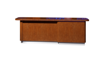 a wooden desk with a blue light on it png