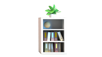 a book shelf with a plant on it png