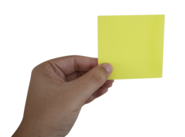 Hand holding a blank notepaper on transparent background png