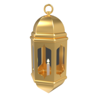 Golden lantern with candle. Arabic lamp. Decoration for ramadan kareem, eid mubarak, islamic new year. 3D rendering illustration png