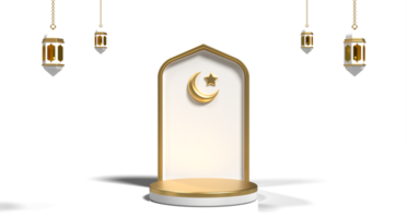 Luxury ramadan 3d podium decoration with lantern and mosque ornament. Islamic display podium decoration. Concept of islamic celebration. 3D rendering png
