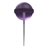 3d lolly snoep icoon. Purper lolly Aan wit stok. lolly snoep. 3d renderen png