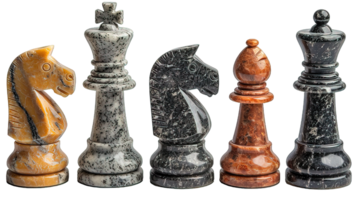 AI generated Set chess pieces isolated on transparent background ,marble chess piece png ,generative ai