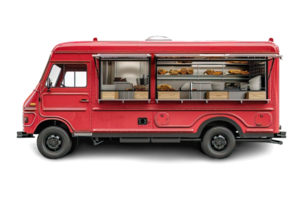 AI generated Food Truck Isolated on Transparent Background ,side view food truck png ,generative ai