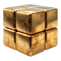 AI generated Gold Cube Isolated on Transparent Background ,generative ai png