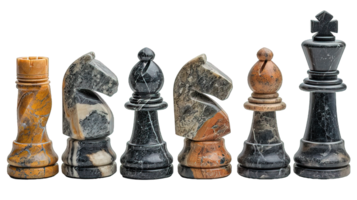 AI generated Set chess pieces isolated on transparent background ,marble chess piece png ,generative ai