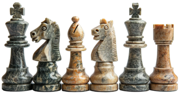 AI generated Set chess pieces isolated on transparent background ,marble chess piece png ,generative ai