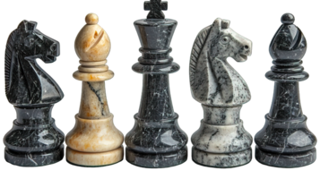 AI generated Set chess pieces isolated on transparent background ,marble chess piece png ,generative ai