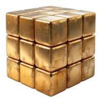 AI generated Gold Cube Isolated on Transparent Background ,generative ai png