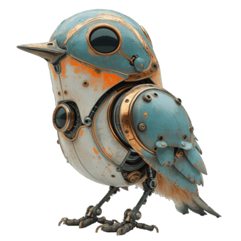 AI generated cyborg bird isolated on transparent background ,robot bird png ,generative ai