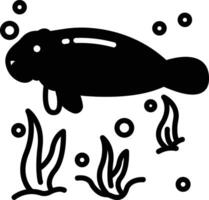 Manatee glyph and line vector illustration