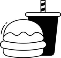 burger with coke glyph and line vector illustration