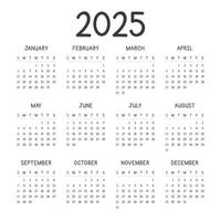 sencillo 2025 calendario modelo con un limpiar y juguetón texto estilo. mínimo diseño vector diseño. calendario para el año 2025 mesas para 12 meses. moderno y elegante diseño