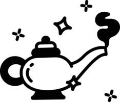 Magic lamp glyph and line vector illustration