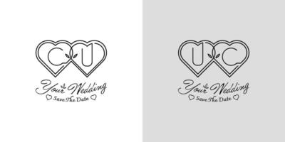 Letters CU and UC Wedding Love Logo, for couples with C and U initials vector