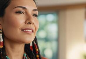 AI Generated An attentive woman listens during a meeting, her concentration on the speaker underlines her commitment and professionalism. photo