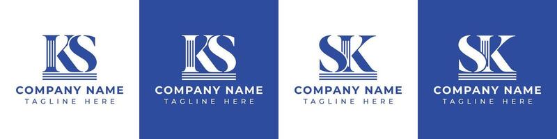 Letters SK and KS Pillar Logo Set, suitable for business with SK and KS related to Pillar vector