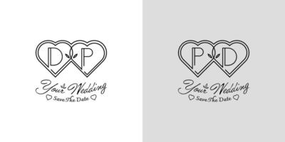 Letters DP and PD Wedding Love Logo, for couples with D and P initials vector