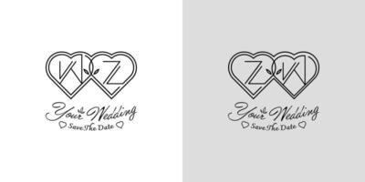 letras zw y wz Boda amor logo, para parejas con w y z iniciales vector